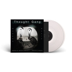 Thought Gang vinyl record with surreal cover art featuring two chained figures and glowing light bulbs against a dark background