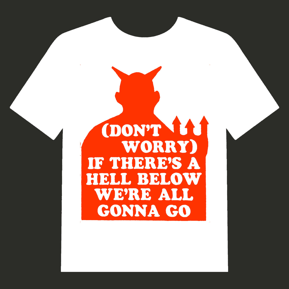 White Curtis Mayfield S/T Hype Sticker T-Shirt with red devil silhouette and bold text design on front