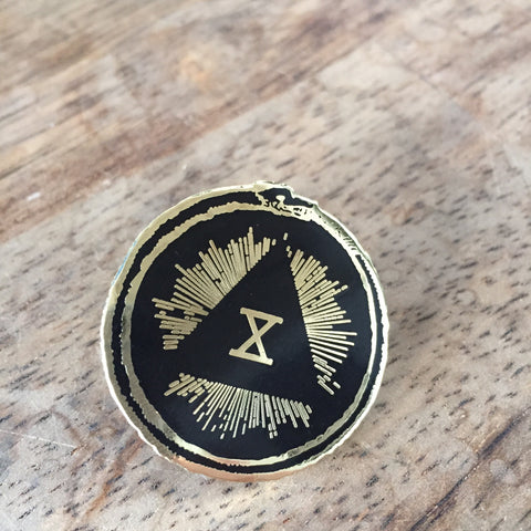 Gold "Sacred Bones X" Logo Enamel Pin
