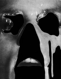 Black and white abstract album cover with distorted face and skull-like dripping shapes titled Misophonia