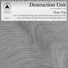 Black and white optical illusion album cover featuring "Deep Trip" by Destruction Unit from Sacred Bones Records.