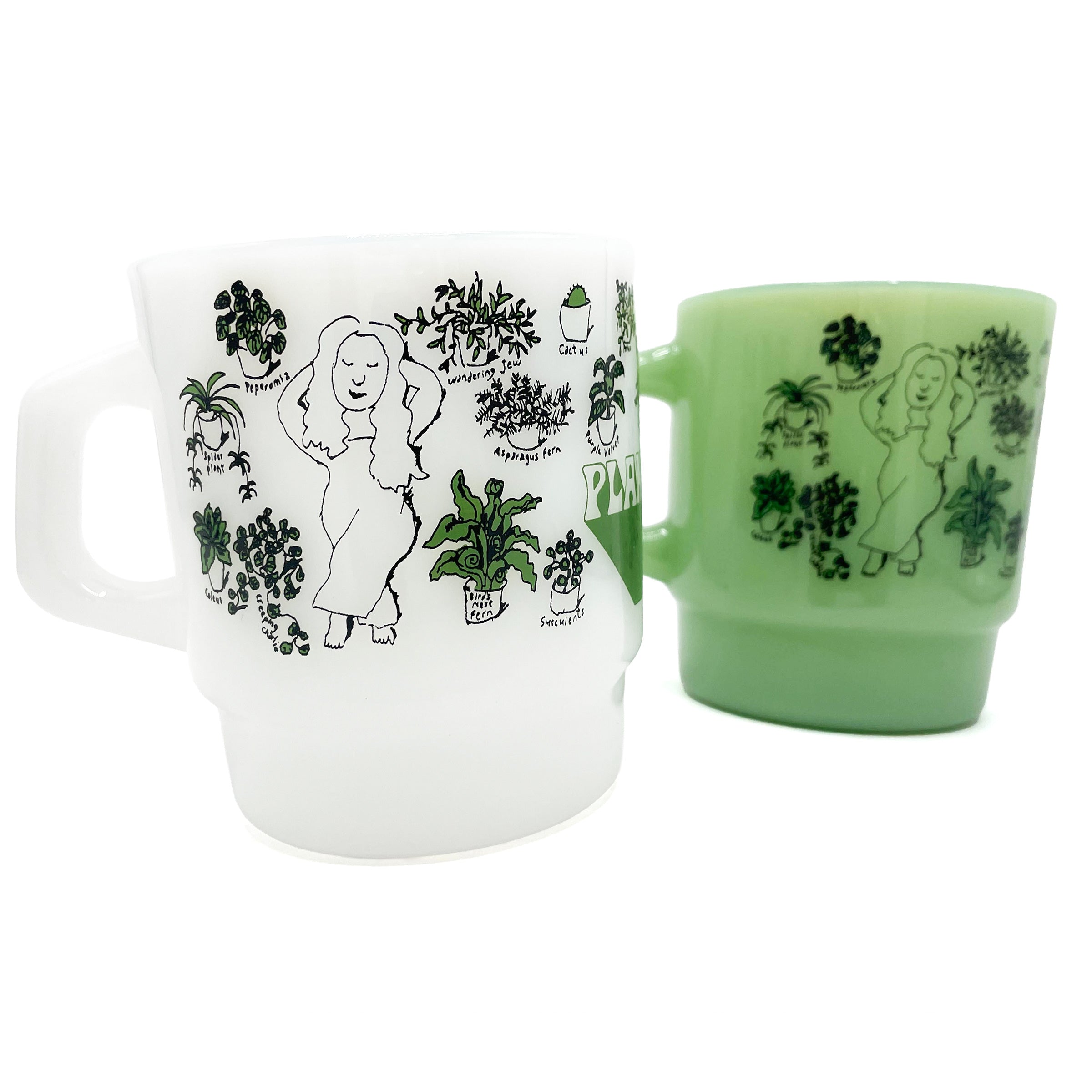 Plantasia Milk Glass Mugs