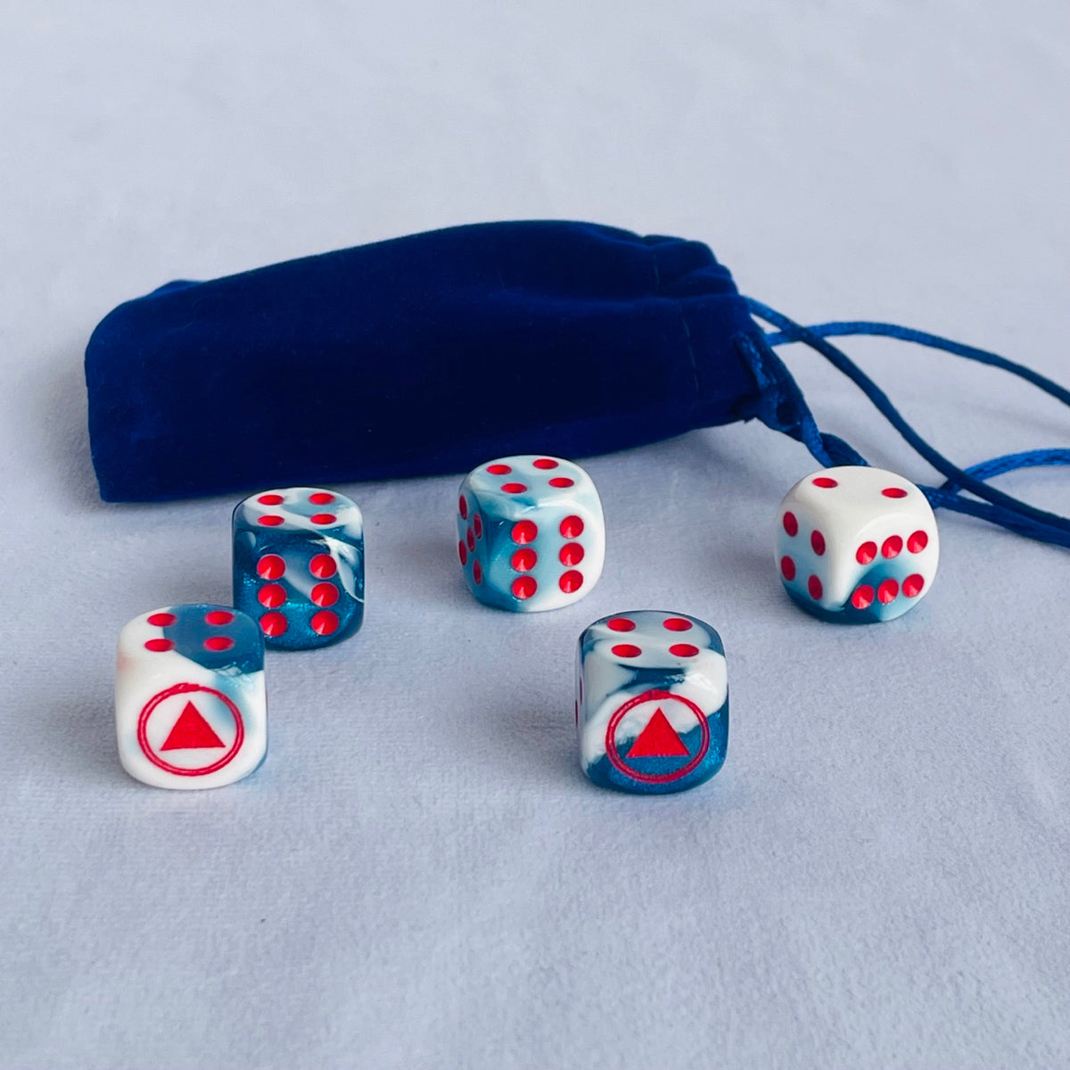 Sacred Bones Blue and White Marble Dice Set