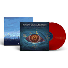 NORCO Original Game Soundtrack vinyl record and cover with pixel art eye design and blue cityscape backdrop